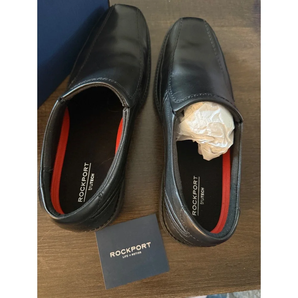 Rockport truTECH Mens Black Leather Bicycle Toe Slip On Loafers SL2BIKESO 10.5 M